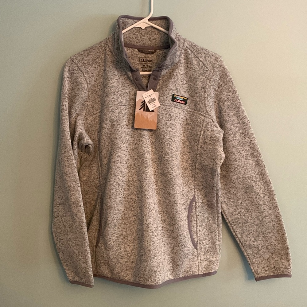 NWT Womens L.L. Bean gray sweater fleece pullover size medium